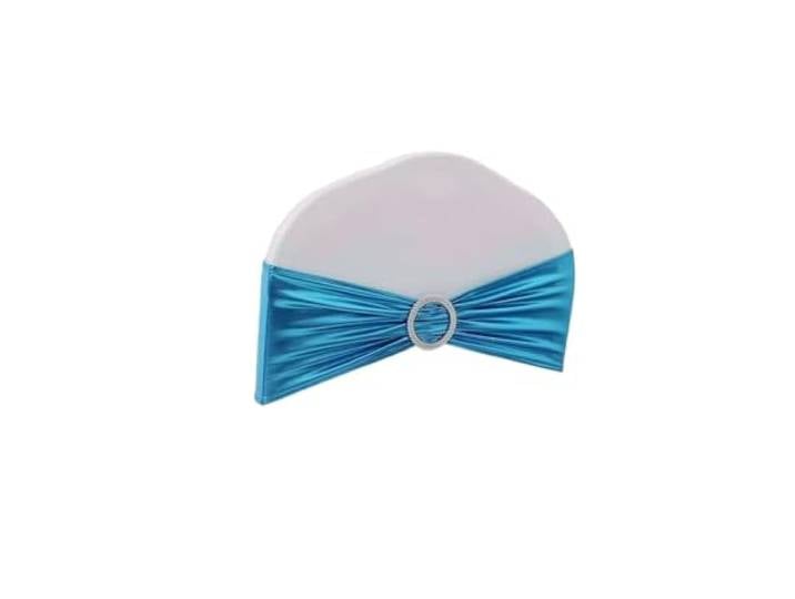 Stuhlschleifen für Hochzeiten 10/50/100pc Hochzeit Stuhl Dekoration Schärpen Bogen Shiny Metallic Knoten Bands Krawatte Mit Runde schnalle for Party Bankett(Lake blue,50pcs)