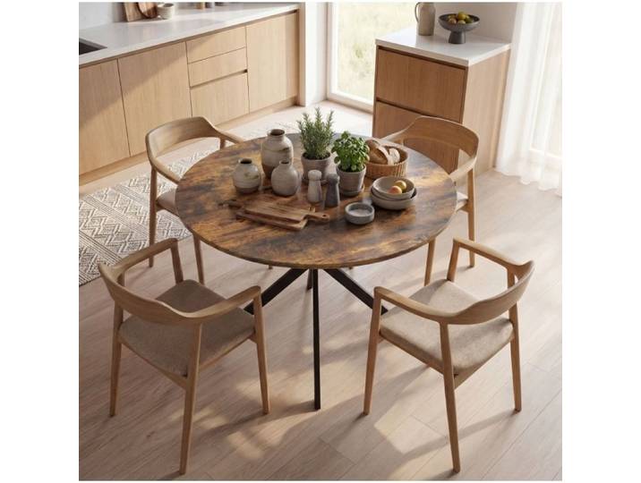 Rond Table à manger industrielle bois 100 cm marron rustique