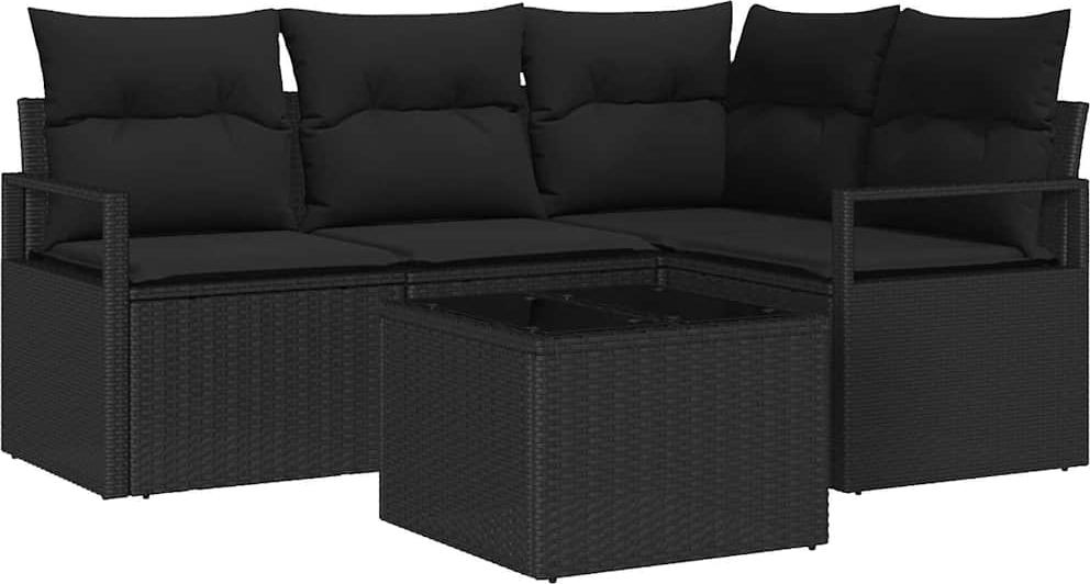 Modulares Gartenmöbel-Set, Sofa-Lounge für Terrasse & Balkon, Poly-Rattan Schwarz, 4-Sitzer, inkl. Kissen mit Reißverschluss, 5-teilig