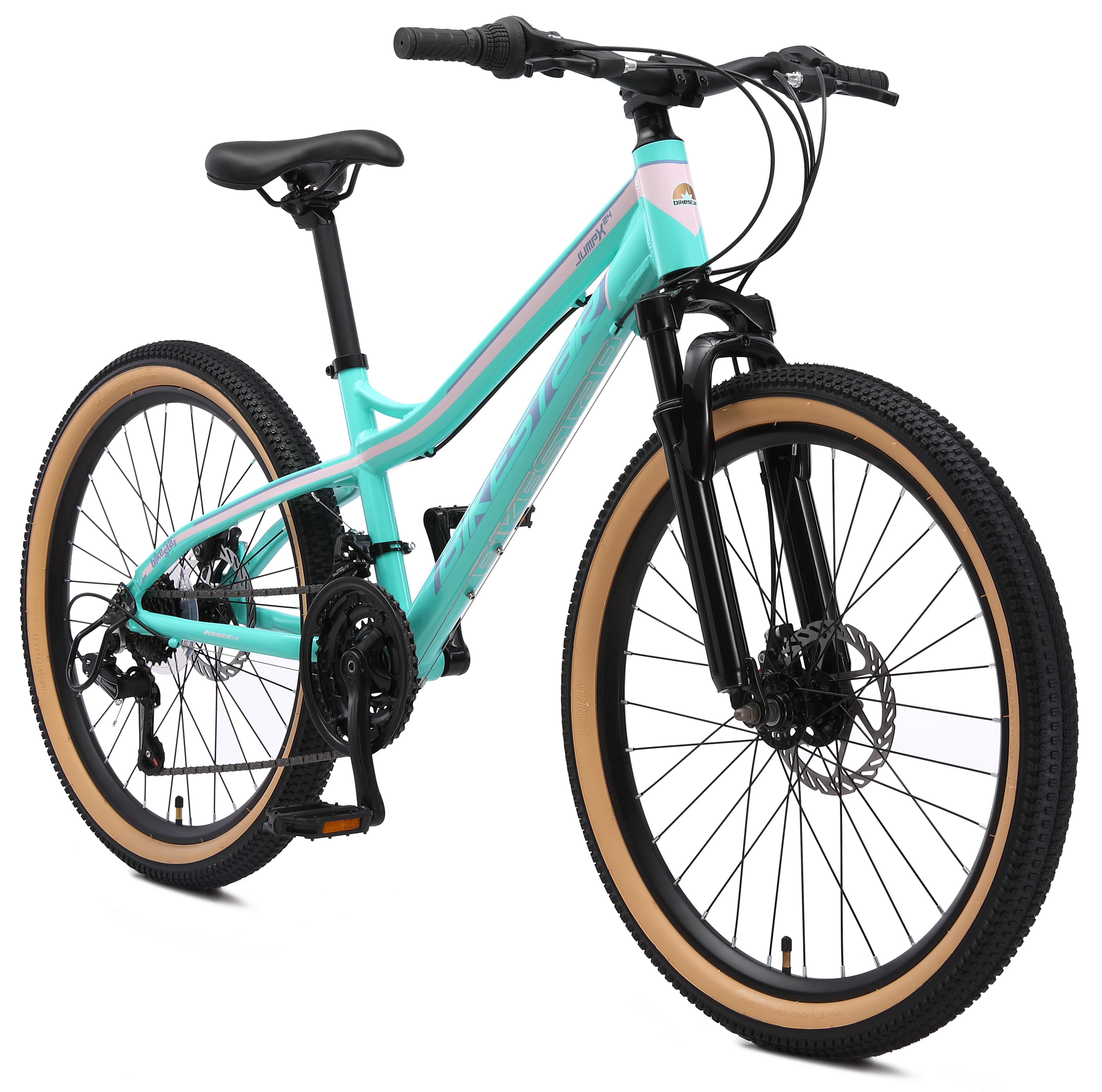 BIKESTAR Kinder Jugend Mountainbike 24 Zoll ab 9 Jahre | Hartail MTB Scheibenbremse Federgabel | Weiß Türkis