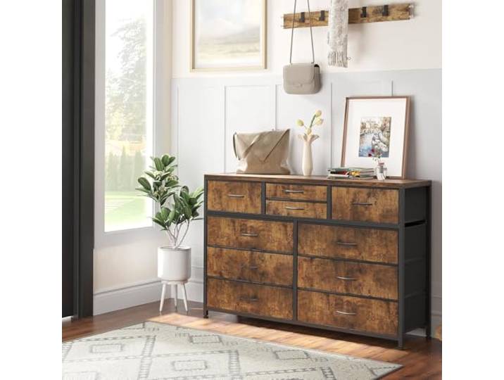 GarveeLife Kommode Mit Schubladen, Stoffkommode, Kommode Für Schlafzimmer Wohnzimmer Flur, Komodenschrank Schubladenschrank Aufbewahrungsschrank, 10 Stoffschubladen, 116x35x80CM
