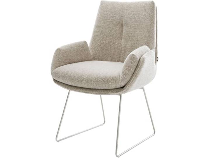 DELIFE Polsterstuhl Clea-Flex Kufengestell Edelstahl Webstoff Soft Beige