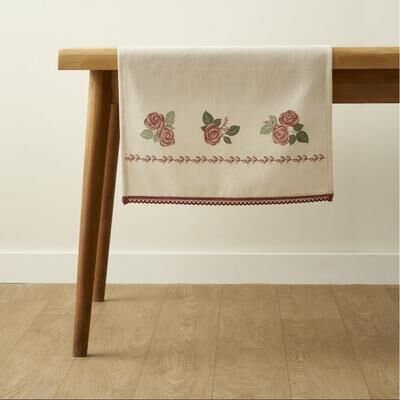 Bella Maison Rose Print Table Runner with Lace