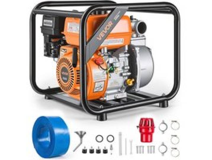 VEVOR Benzin Wasserpumpe 29,87 m Förderhöhe, Schmutzwasserpumpe 29980L/h, Tragbare Motorpumpe, Benzinmotor mit 762 cm Auslassschlauch, Gusseisenlaufrad, Gartenpumpe für Bewässerung, Teiche & Pools