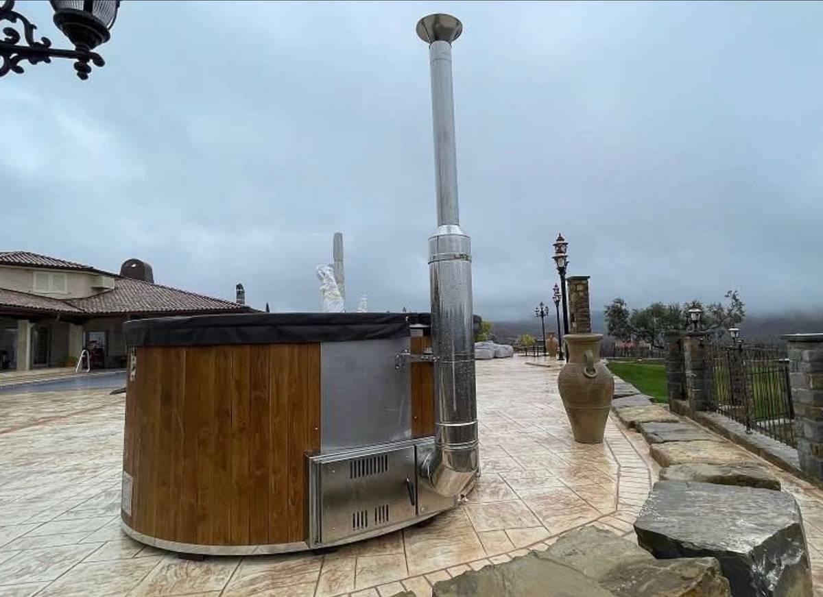 Bade Fass Hot Tubs Badezuber OLTI Hybride Ø 200 cm Badetonne SPA 10 Jacuzzi Düsen Whrlpool Filter
