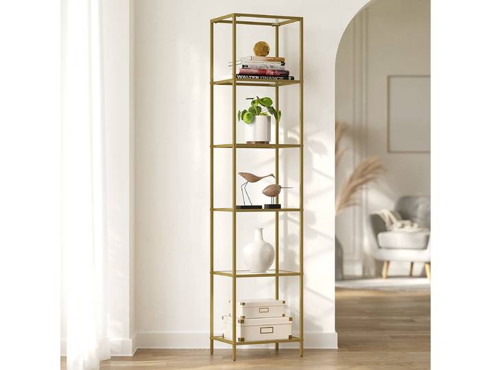 Regal Poygan III Böden: Glas Gestell: Stahl, pulverbeschichtet Gold/Gold 177cm