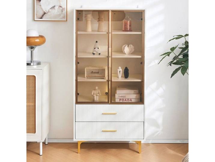 Vitrine Design Moderne 2 Portes Verre 150x70x35 cm Pour Salon Collection Élégante