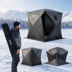 VEVOR Eisangelzelt Eisfischerzelt 3-4 Personen 2,28x2,28x1,95 m Angelzelt, Eisschutzzelt für Winterangeln, 5,39 m2 Fläche, 300D Oxford-Gewebe, Hub-Style-Zelt mit Ankern, Seile, Tragetasche, Schwarz