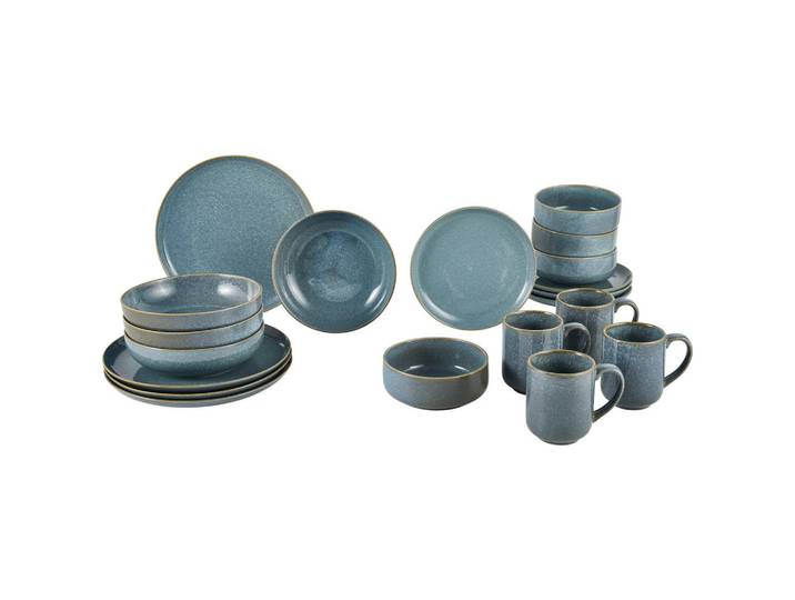 Novel Kombiservice Marbella, Blau, Keramik, 20-teilig, Uni, 410 ml,700 ml, Lfgb, lebensmittelecht, Geschirr, Geschirrsets, Kombiservice