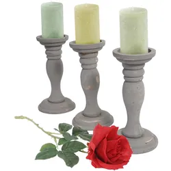 3er Set Kerzenständer H361, Kerzenhalter, Shabby-Look Vintage Höhe 24cm ~ grau