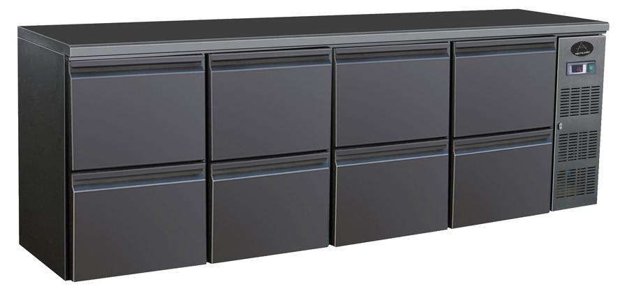 Gastro Barkühler | Barkühlschrank | Flaschenkühltisch | Schwarz | 8 Schubladen | 698 Liter | 0 bis +10 °C
