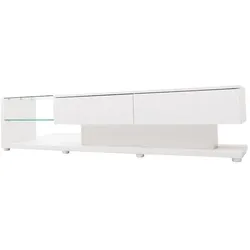 Merax Lowboard mit Glasablagen und Schubladen, TV-Schrank hochglänzend mit LED, TV-Board, TV-Ständer, Breite:170cm, Weiß