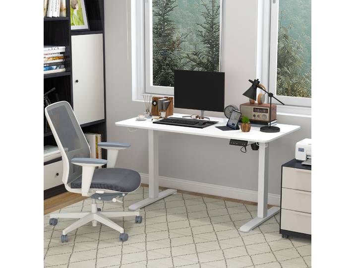 Vinsetto Bureau Debout Réglable en Hauteur 140 cm x 70 cm x 116 cm, Blanc