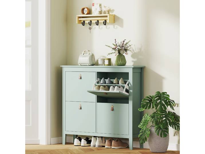 HOMCOM Armoire à Chaussures 20 Paires 4 Tiroirs Vert