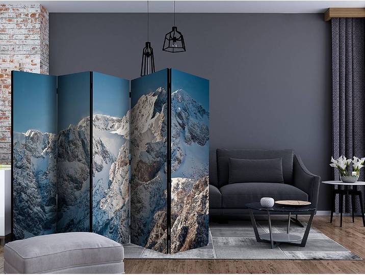 Paravent Winter in the Alps acoustique Non-tissé sur pin massif Blanc 225 x 172 x 3cm