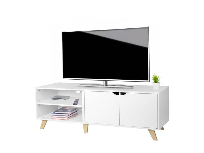 Relaxdays Lowboard Weiß 6 Fächer, 140x50x40 cm, Wohnzimmer, TV Möbel, Lowboards, Lowboards stehend