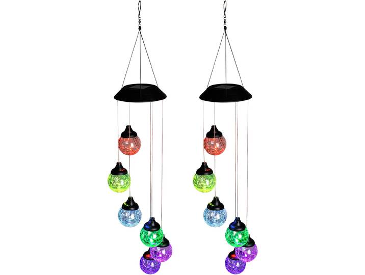 2er-Set Buntes LED Windspiel, solarbetrieb