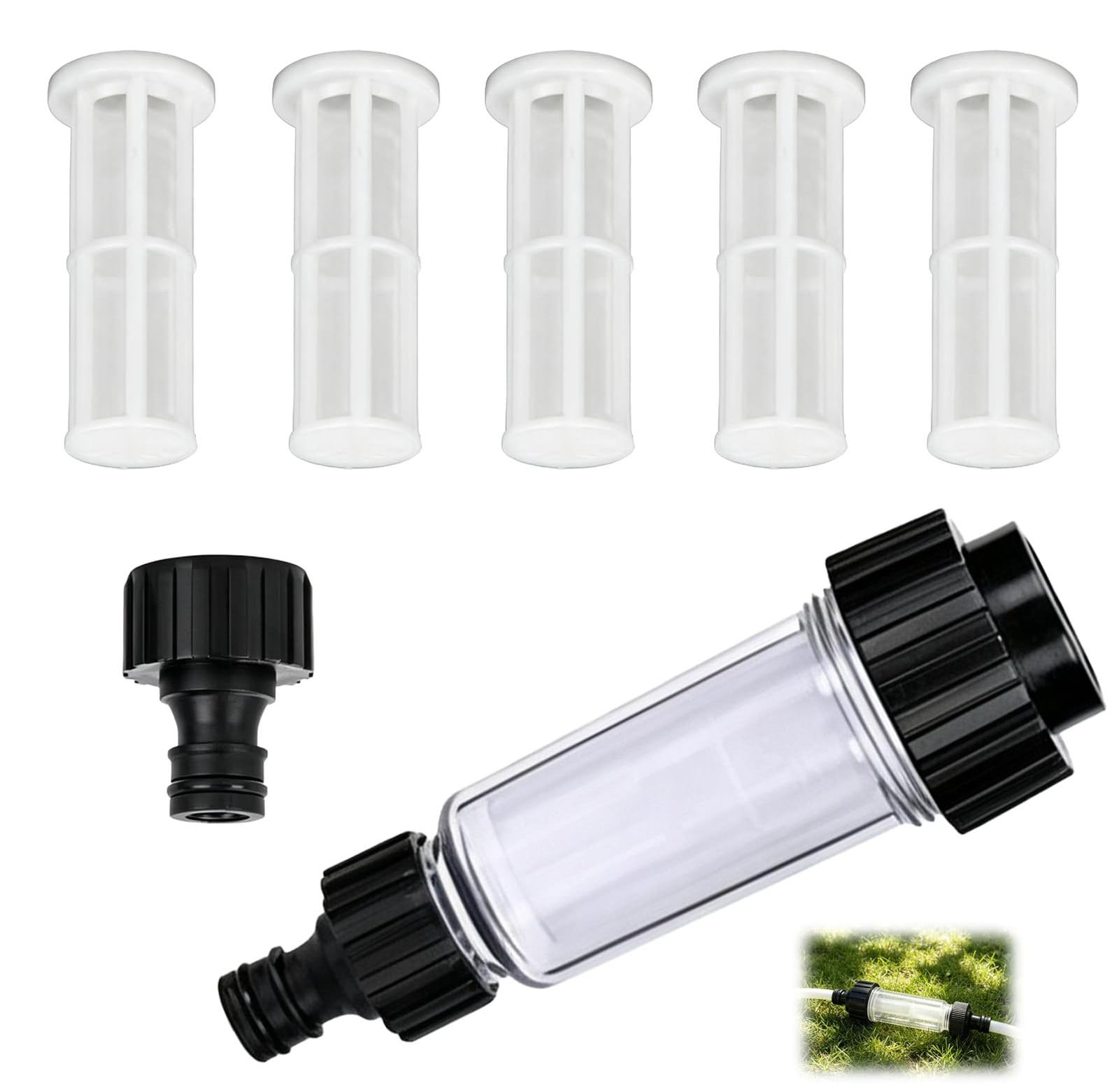 Dripio Waterfilter voor tuinslang, 3/4 inch, voorfilterset met 5 filterelementen