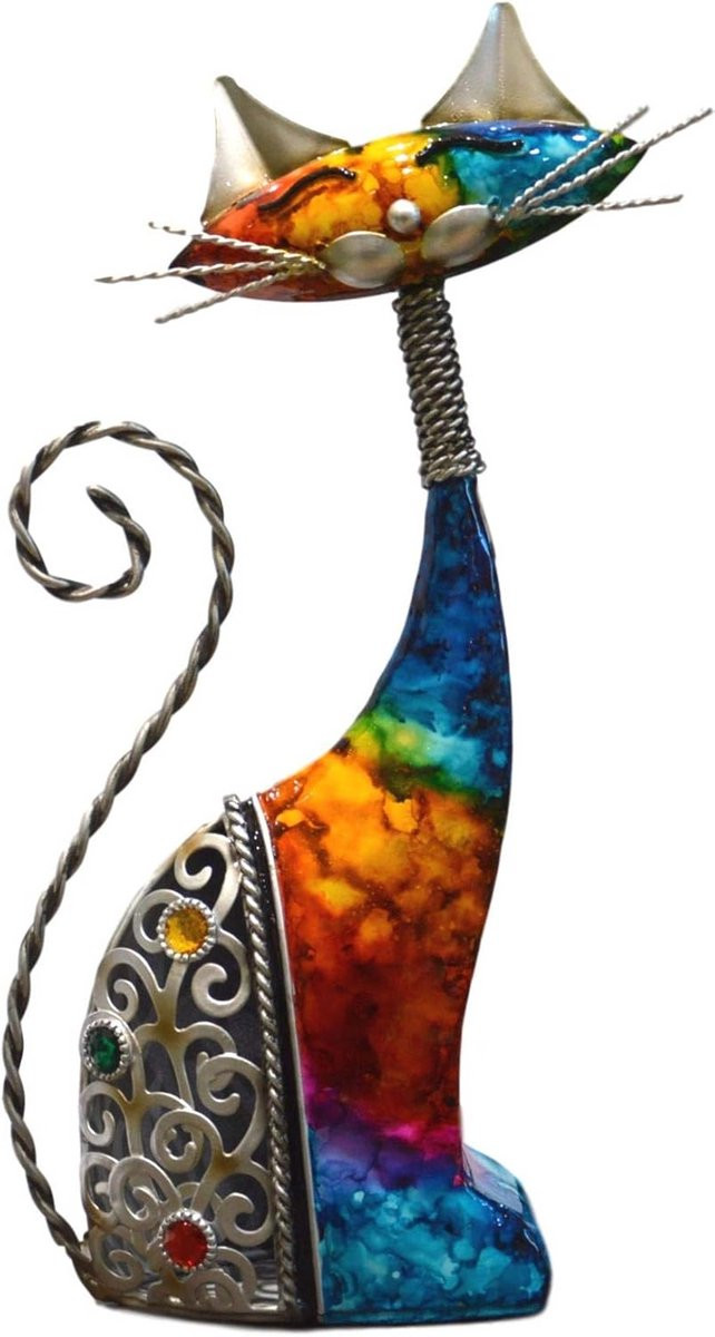 Handbeschilderd decoratief kattenornament met kleurrijk regenboogeffect voor op tafel