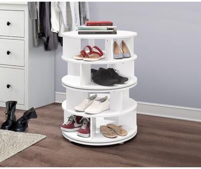 InRoom Designs 4-Tier Rotating Shoe Rack with Open Storage Cubbies, Round Freestanding Display Shelves and Space-Saving Design
