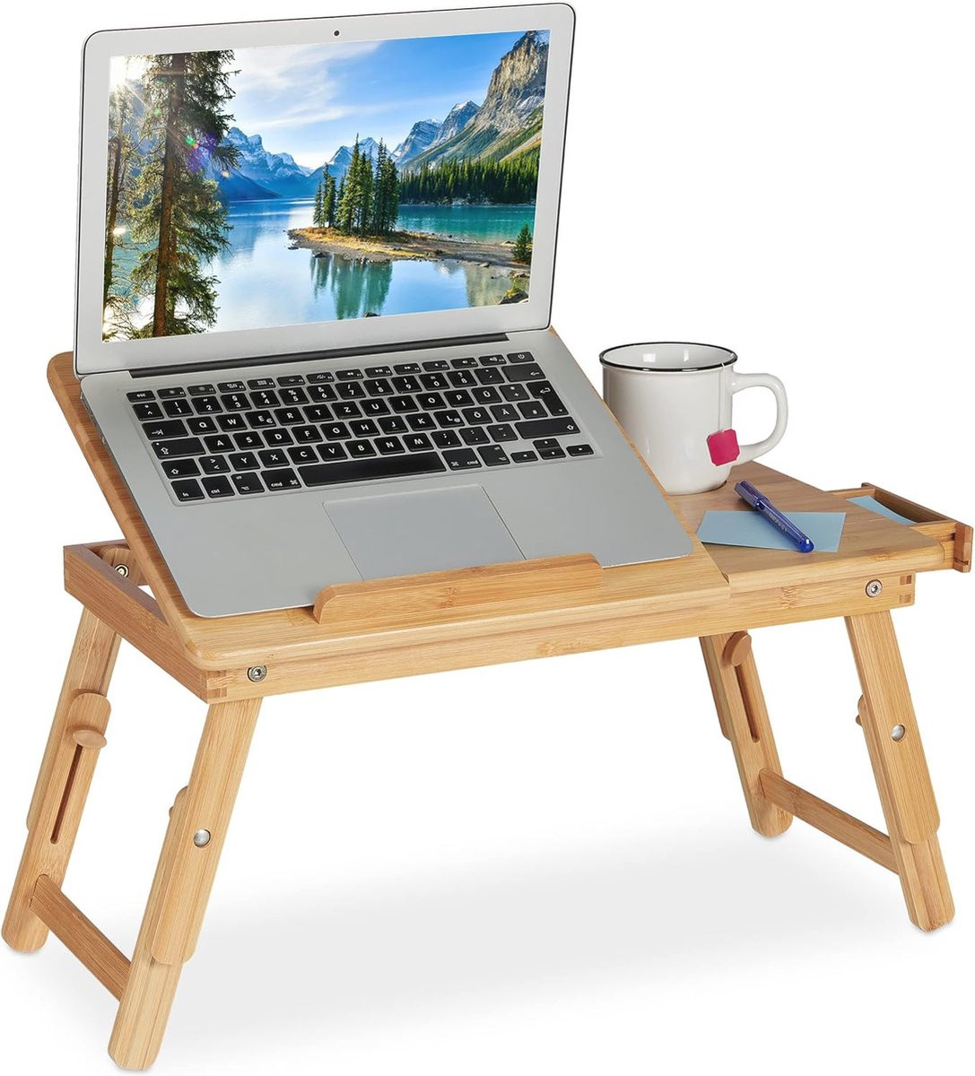 Verstelbare Bamboe Laptoptafel met Kantelbaar Bovenblad en Inklapbaar Ontwerp