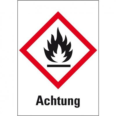 Aufkleber I Gefahrensymbol Flamme GHS 02, Achtung, Folie, 105x148mm, GHS-Verordnung