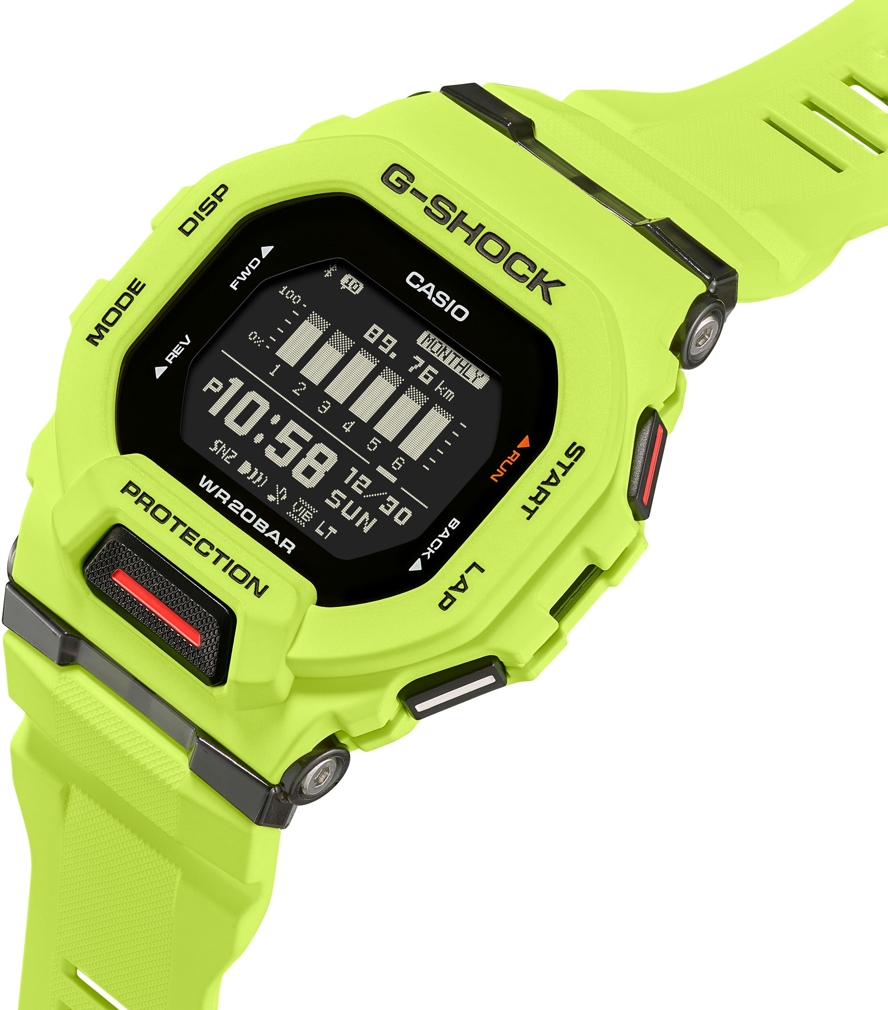 Smartwatch CASIO G-SHOCK "GBD-200", grün (neongrün, neongrün), Smartwatches, Herren, Smartwatch, Armbanduhr, Herren,Bluetooth,Schrittzähler,bis 20bar wasserd.,digital