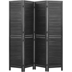 VEVOR Paravent Faltbar Trennwand Holz Raumteiler 4-tlg. 1702mm Hoch Schwarz, Raumtrennung & Wohndekoration, Massivholzrahmen, 360° Doppelgelenk-Scharniere, Lamellen-Stellwand mit Befestigungsmaterial