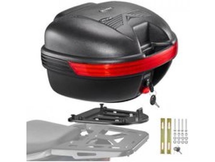 VEVOR Motorrad-Topcase 30 L aus PP Universeller, Abschließbarer Motorradkoffer Schwarz, Ergonomische Rückenlehne für Mehr Komfort, mit Roter Reflektor Schloss 2 Schlüssel, IPX4-Spritzwasserschutz