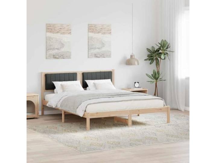 RJPLMFV Bettgestell Dunkelgrau mit gepolstertem Kopfteil Kiefer massiv, stabile quadratische Füße, einfache Reinigung, Lattendesign inklusive