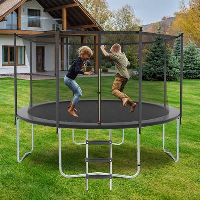 FUNDIN 10FT Trampoline with Safety Enclosure Net, Outdoor Trampoline with Heavy Duty Jumping Mat and Spring Cover Padding for Kids