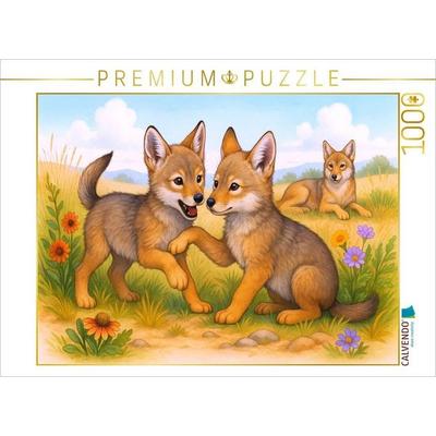 CALVENDO Puzzle Kojoten Jungtiere beim spielen | 1000 Teile Lege-Größe 64x48cm Foto-Puzzle für glückliche Stunden