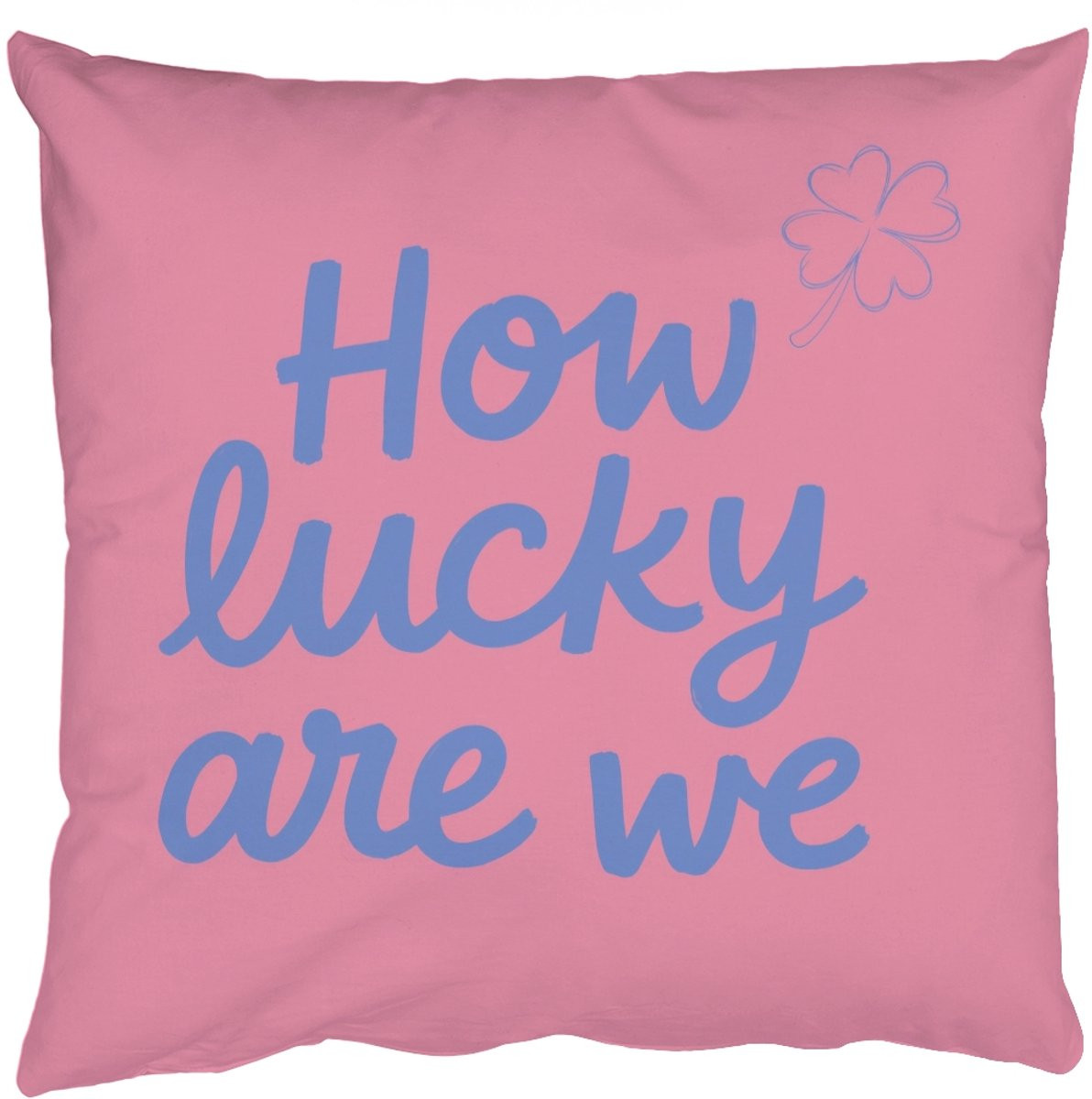 Sierkussens How lucky are we Klavervier - Roze en Blauw - 40 x 40 cm