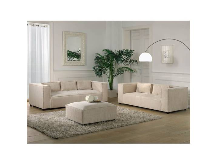 Stella - Ensemble de canapés droits 2+3 places velours côtelé - Beige