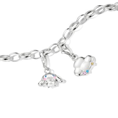 Charm-Einhänger THOMAS SABO "THOMAS SABO  Hello Kitty Cinnamoroll Charm - Original", silber (silberfarben, hellblau, rosa), Charms, Damen, Metall, Emaille