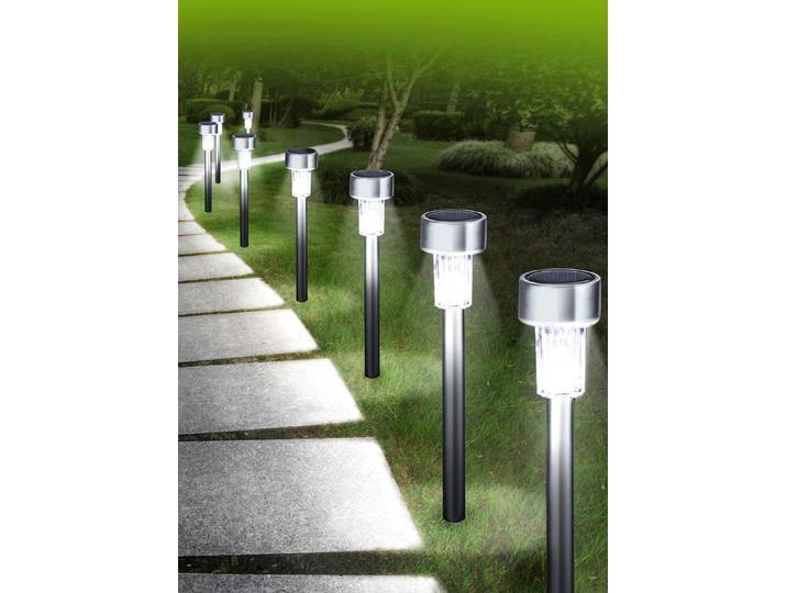 Solar-Tubelights mit Gehäuse aus Edelstahl, 8er-Set, Silber