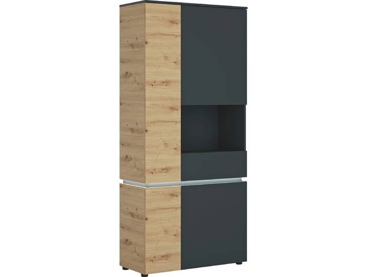 Vitrine HOME AFFAIRE Luci , schwarz (eichefarben artisan, kosmos anthrazit), B:90,4cm H:199cm T:40cm, Holzwerkstoff, Schränke, Vitrine