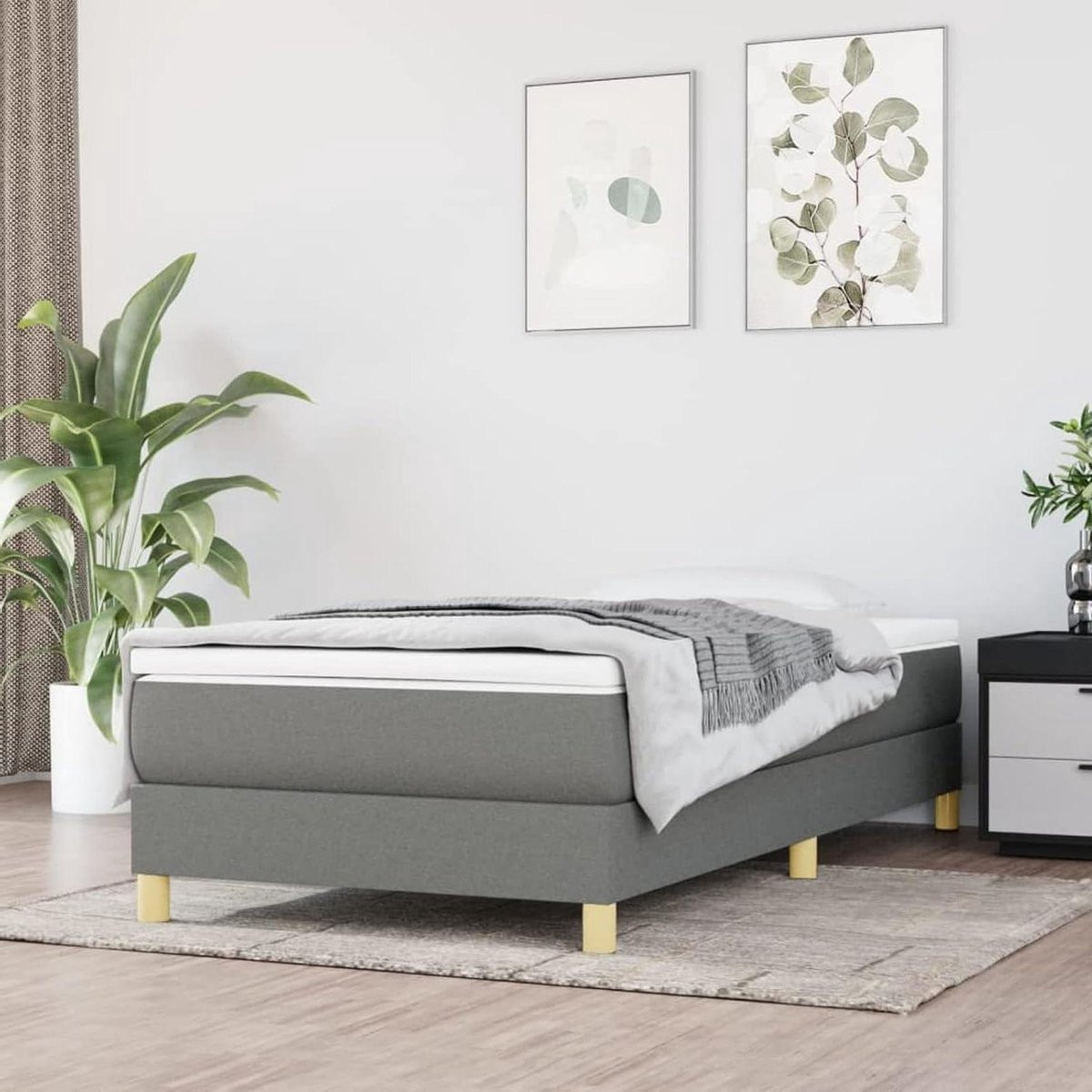 Gestoffeerd Boxspringbed Frame met Lattenframe - Donkergrijs - 90 x 190 cm