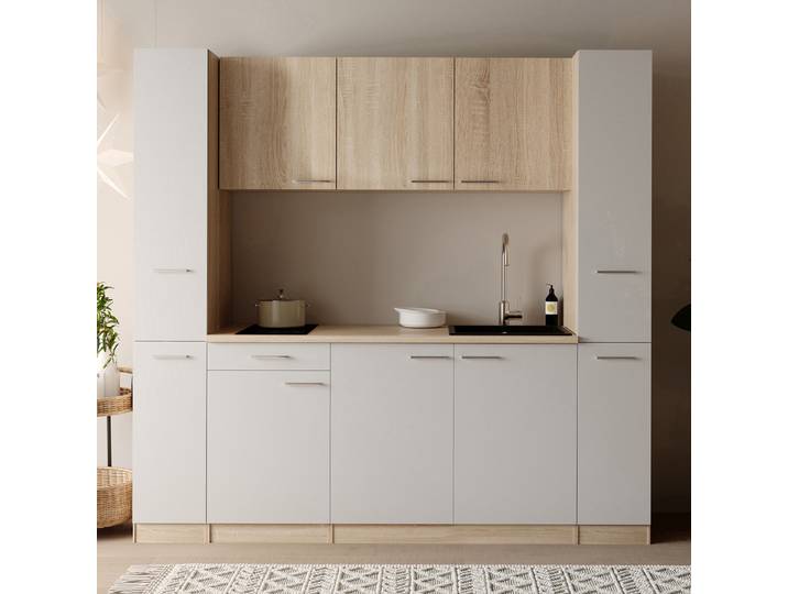 Küchenzeile Ingrid 210 cm 210 x 200 x 60cm Weiß/Weiß ohne Kühlschrank