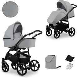 Kunert, Kinderwagen, MATA 2in1 in Grau mit schwarzem Gestell – Vielseitiger Babywagen für Komfort und Sicherheit
