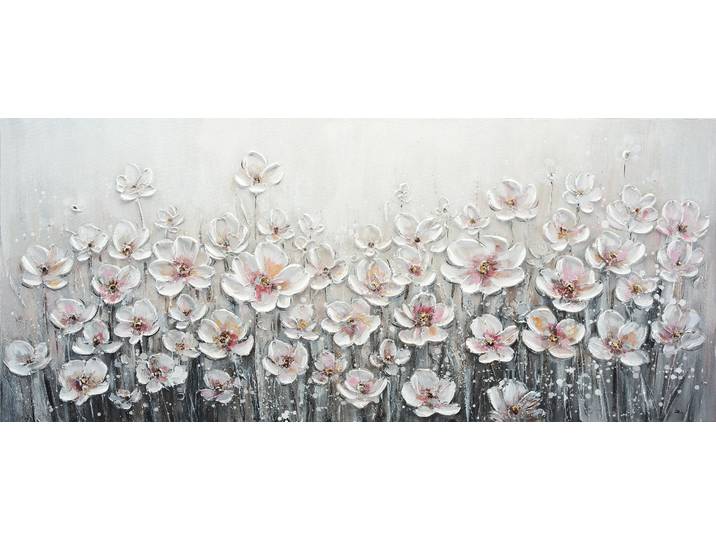 Ölgemälde BÖNNINGHOFF handarbeit WEISSE BLUMEN XXL 60x140 cm – Wandbild Kunst Deko , weiss (farbe bild(er): weiß, rosa, beige), B:140cm H:60cm T:2cm, Acrylfarbe, Canvas, Holz, Bilder, Ölgemälde, handgefertigt, jedes Bild ein Unikat