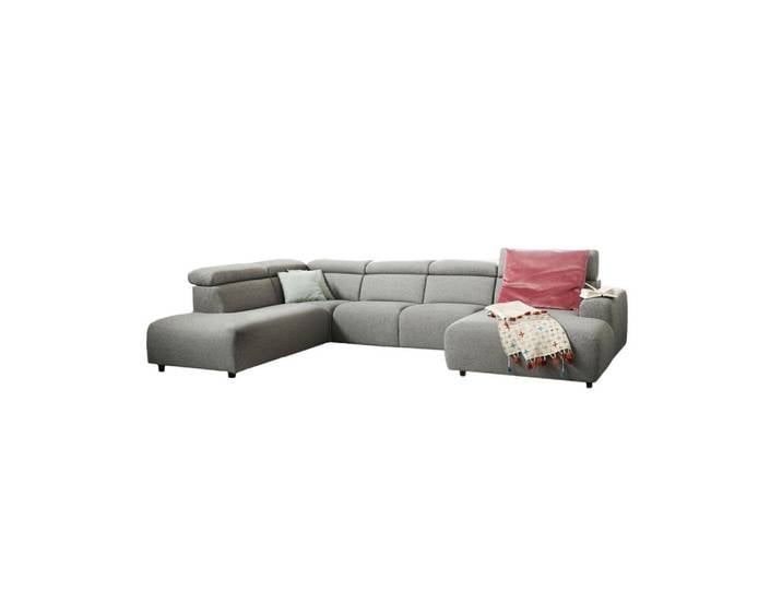 Kawola Wohnlandschaft Riso Grau Webstoff, Textil, Echtholz, Füllung: Schaumstoff, Ottomane rechts, 331x81x240 cm, Wohnzimmer, Sofas & Couches, Wohnlandschaften, Wohnlandschaft U-Form