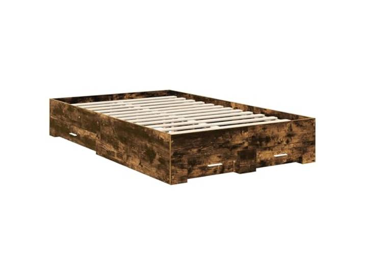 ZQQLVOO Bettrahmen Geräucherte Eiche 120 x 200 cm Holzwerkstoff Speicherbettgestell, Schubladen mit Griffen, Kopfteil, 32 cm Höhe, feuchtes Tuch Reinigung, einfacher Aufbau