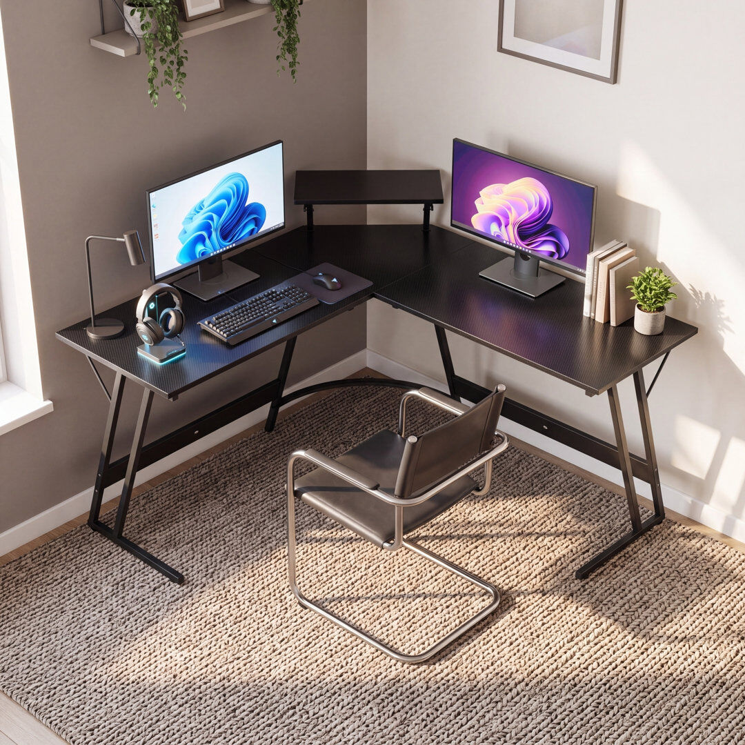 Inbox Zero Modular L-Shaped Steel Computer Desk Black 75" H x 150" W x 50" D