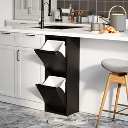 Mülltrennschrank Sollentuna Metall 2x14 L Schwarz [en.casa]