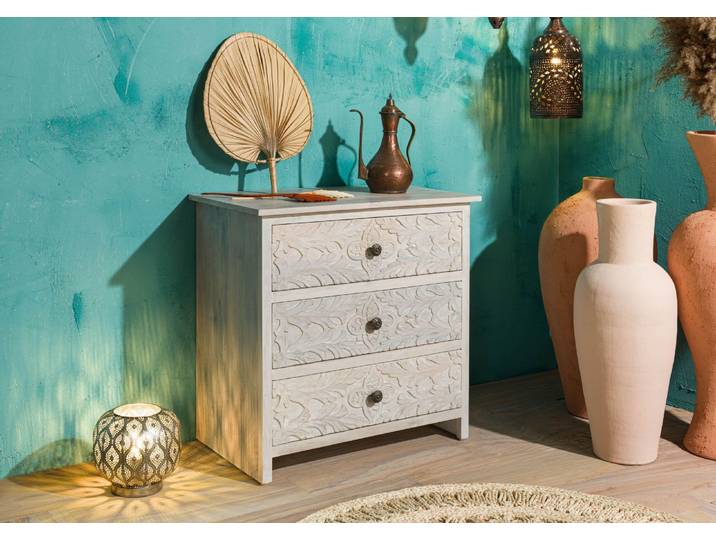 Kommode Mango 80x48x78 weiß geölt KASHMIR #107