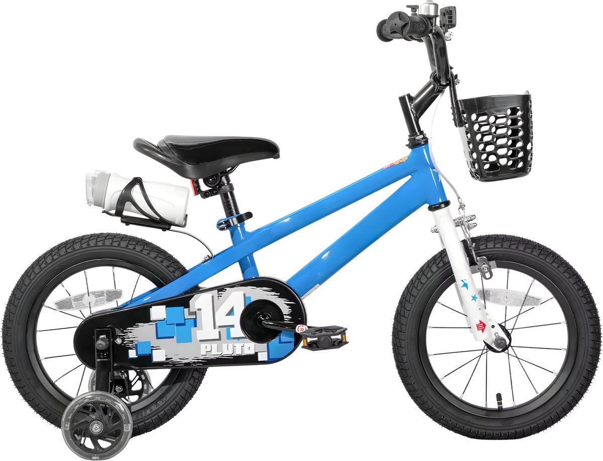 Kinderfahrrad 40 cm - BMX Style Kinderbike mit LED Stützrädern & DIY Stickern - Für Kinder 3-12 Jahre - Blau