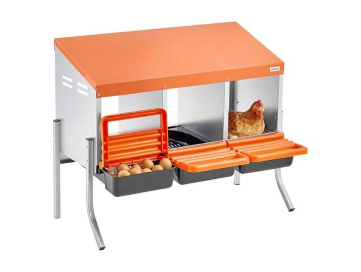 VEVOR Pondoir à Poules 3 Compartiments Nichoir à Poule Acier Galvanisé et Plastique Haute Résistance pour Différentes Races de Poules\, avec Pieds de Support Espace Ponte Spacieux\, 79\,5x52\,5x67\,5 cm