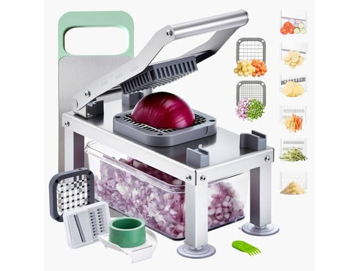 VEVOR Mandoline Cuisine Hachoir à Légumes Coupe Légumes Tout-en-un avec 8 Lames en Acier Inoxydable et Récipient\, Râpe à Fromage\, Coupe Oignons et Pommes de Terre\, Gadgets de Cuisine Hachage Rapide