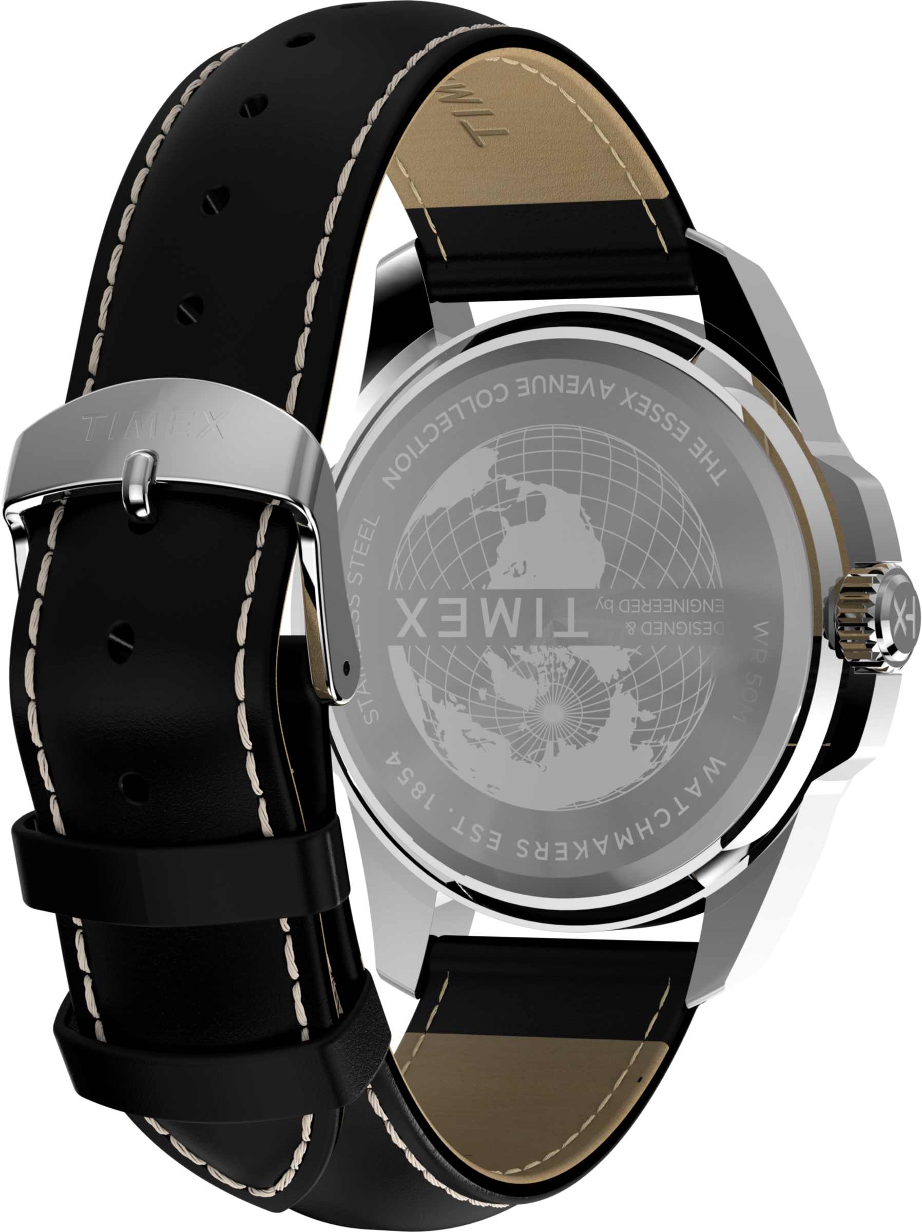 Quarzuhr TIMEX "ESSEX", schwarz (schwarz, schwarz), Armbanduhren, Herren, silberfarben, Quarzuhr, Armbanduhr, Herrenuhr, Lederarmband, Datum, Leuchtzeiger